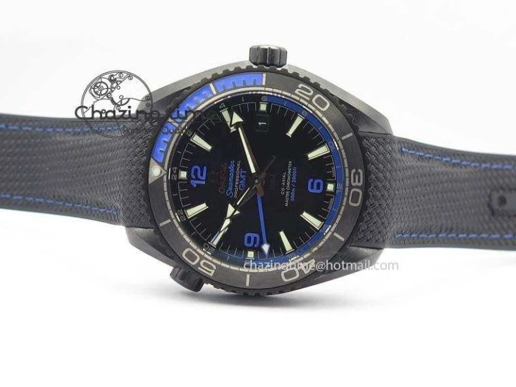 0317 Unique Planet Ocean 45mm Real Ceramic Blue BP-Maker Best Edition Black Dial On Nylon Rubber Strap A 8184